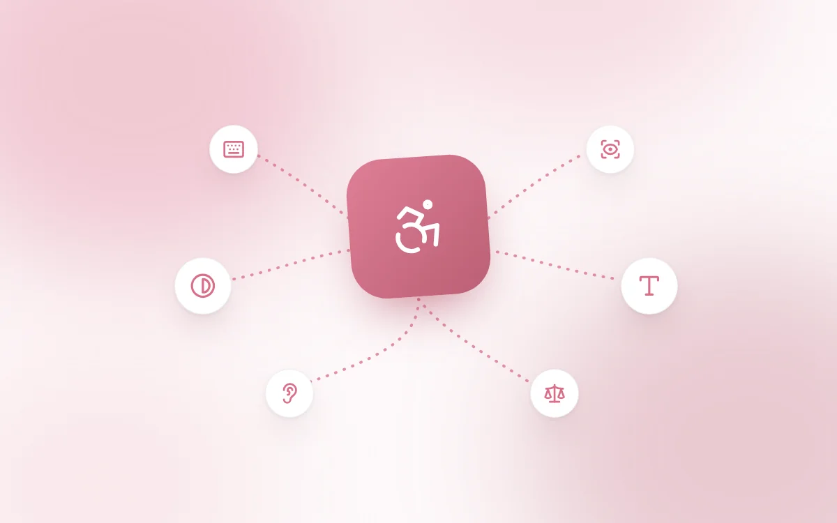 Illustration low-poly d'un audit d'accessibilité web : focus clavier, lecteur d'écran et contraste WCAG