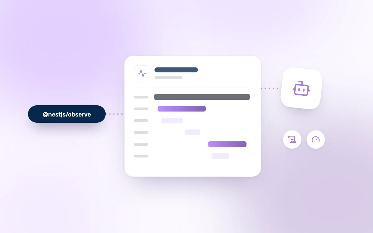 NestJS Observe illustration, auto-instrumented observability for NestJS backends